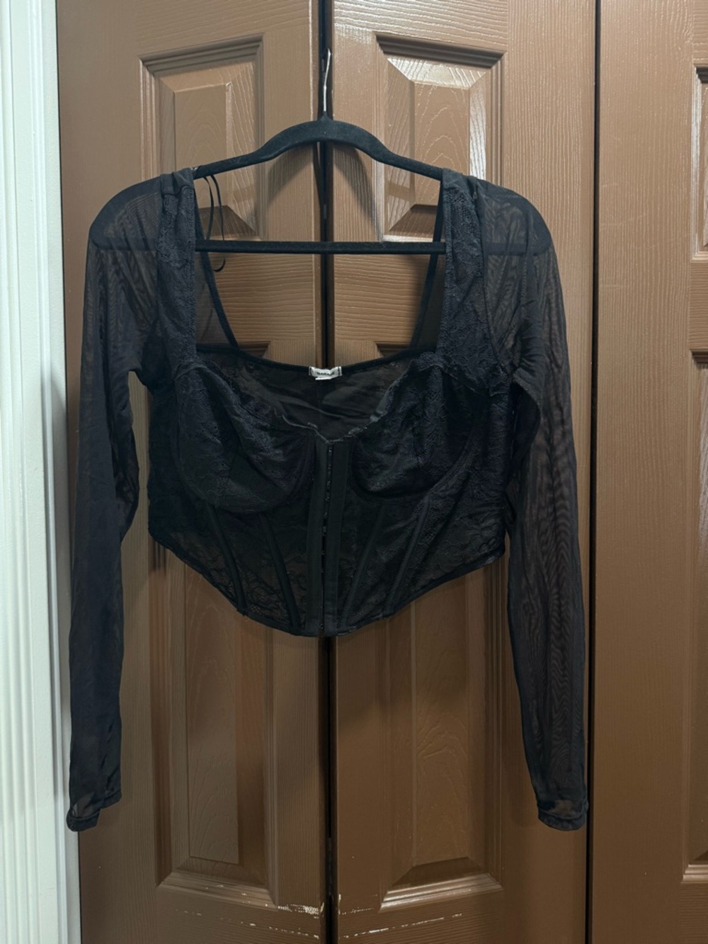 Garage Black Sheer Long Sleeve Bustier Top